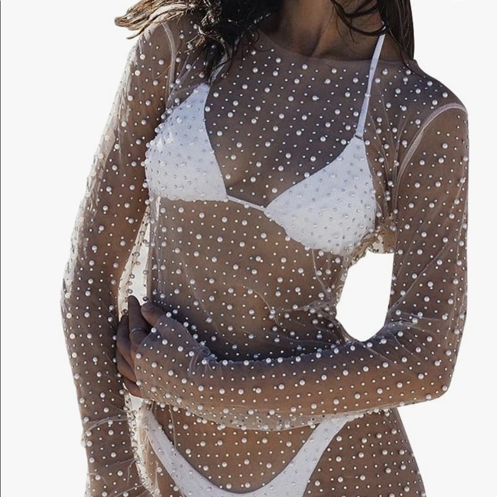 Sheer mesh pearl coverup